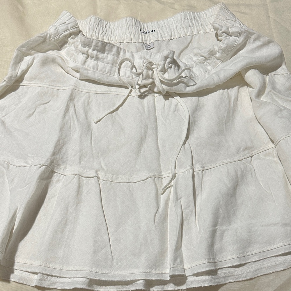 Caslon Ivory Drawstring Linen-Like Skirt Size XL